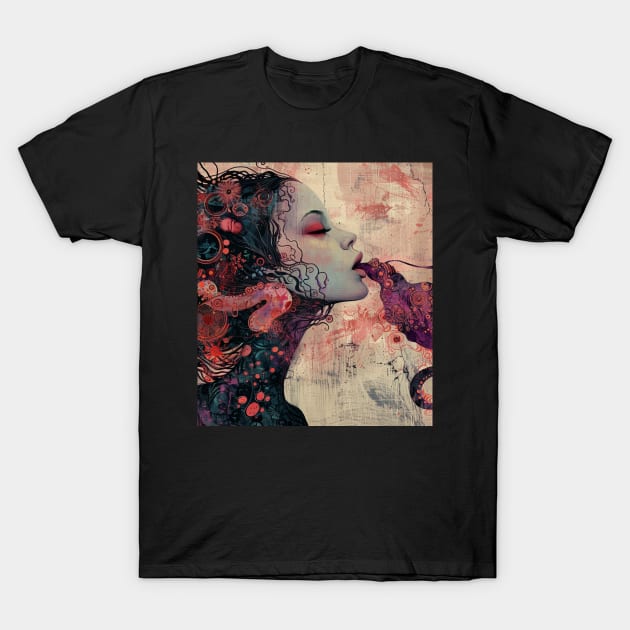 Asian Octopus Monster Woman Painting T-Shirt by Nightarcade